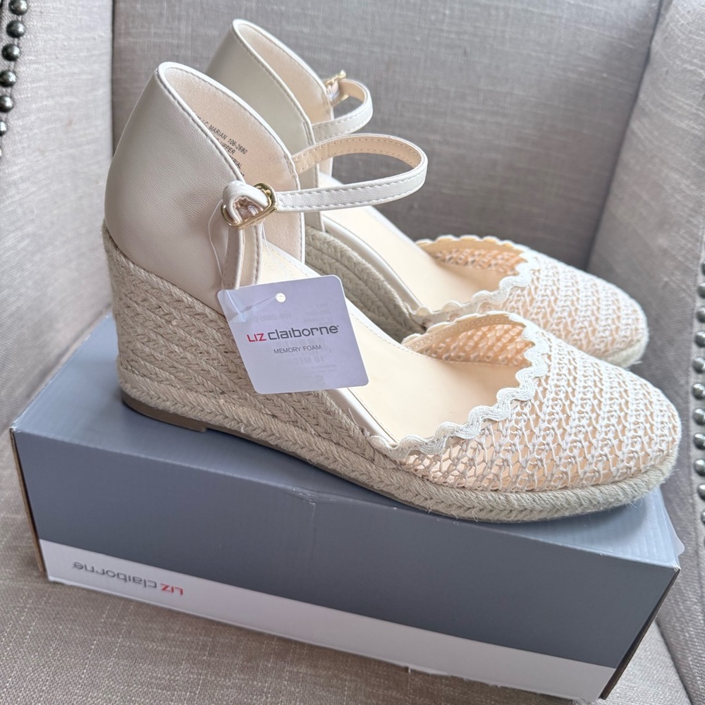 Liz Claiborne Tan and Cream Wedge Shoes